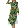 Casual Dresses Bright Flowers Chiffon Dress Classic Tropical Garden Women Long Sleeve Esthetic V Neck Design Big Size