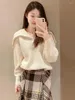 Kvinnors tröjor Casual Loose Rands Sticked Women Lapel Neck Pickover Pullover Tops 2023 Autumn Winter Warm Fashion Y2K kläder