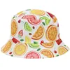 Brede rand hoeden emmer hoeden 2022 zomer dubbelzijdige groente fruit print emmer hoed mode hiphop zon cap mannen vrouwen bob hoeden outdoor panama gorros hkd230810