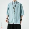 Ethnic Clothing 2023Latest Men's Hanfu Short-sleeved Shirt Men Chinese Retro Style Linen With Edge Contrast Ice Silk Plus-size