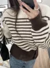 Women's Sweaters Oversized Sweater Vintage Striped Loose Slit Hem Long Sleeve Tops Solid Pullover 2023 Autumn/Winter Womens Clothes