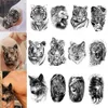 Tatuaggi temporanei 100pcs all'ingrosso Waterproof Tattoo Adesivo Tiger Lion Wolf Forest Man Big Sexy Flower Women Body Arm Art Arte Falsa tatuaggi 230811