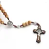 Länkarmband handgjorda mode katolska smycklegeringar träpärlor handvävda korsrosenhalsband