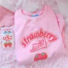 Kvinnors hoodies tröjor S-3XL HARAJUKU KAWAII Sweatshir Strawberry Pink Sweatshirts Spring Kpop Korean Style Fleece Women Söta toppkläder för flickor 230810
