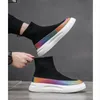 Boots Spring Autumn Men Chaussures plate-forme élastique Lightweight Breathable High Top Sneakers Fashion Brand