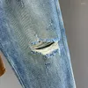 Jeans da uomo hip hop uomini sfilacciati slim moctili streetwear blu caviglia di jeans pantaloni maschile di moda casual retrò