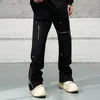 الجينز للرجال الصيف Techwear High Street Denim Pants العصرية الجيوب الملونة الصلبة السوستة في الهواء الطلق أنيقة