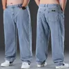 Jeans jeans uomini larghi pantaloni casual gamba ampia lavoro classico indossare pantaloni grigio denim 230811