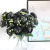 Fleurs décoratives 30 cm Bouquet artificiel de la soie rose 5 Big Head et 4 Bud Fake for Home Wedding Decoration Fleur intérieure