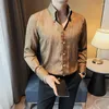Mäns avslappnade skjortor Luxury Autumn 3D Pleated Shirt For Men Long Sleeve Slim Lapel Högkvalitativ Business Dress Clothing 2023
