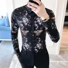 Herrklänningskjortor Luxury Desinger Print Shirt Men Korea Slim Fit Long Sleeve Camisa Masculina Chemise Homme Social Party Clu242o