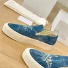 Casual Women Designer Sneakers Lofer Fashion Thick Bottom Denim Blue Canvas Washed Embroidered Letters