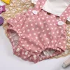 Baby Girls Ruffle Latający rękaw Romper Cartoon Infant Floral Dot Lopard Joks Pałąki na głowę Set Summer Fashion Kids Climbing Ubrania