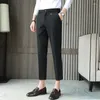 Men's Pants 2024 Striped Nine-point Suit Korean Fashion Slim Casual High-quality Trendy Office Trousers Plus Size 29-36