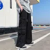 Męskie spodnie Foufurieux Spring Green szeroko nogi mężczyźni moda kieszonkowa kieszonkowa streetwear koreańskie luźne proste spodnie męskie