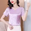 女性のブラウス2023夏の印刷されたソリッドブラウスオフィスレディ韓国ファッションオールマッチ半袖トップ女性服エレガントなシックプルオーバー
