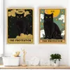 ブラックキャットプロテクターポスターブラックキャットタロットキャンバスペインティングプリントリビングルームの家の装飾のための猫の魔術師の壁アート写真WO6