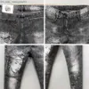 Mäns jeans högkvalitativa män jeans grå stretch smal montering jeans designer mode tryckt dekoration avslappnad sexig gata jeans herrkläder 2022 z230814