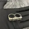 Wedding Rings VishowCo Custom Name Ring Gold Personalized Stainless Steel Hip Hop Two Finger Fashion Punk Letter For Women Gift 230811