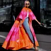 CM.YAYA Women Fashion Striped Big Swing 3/4 Sleeve Maxi Long Cover-ups Trench 2023 Streetwear T230811