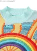 Kvinnors tröjor överdimensionerade tröja Kvinnor 2023 Fashion Rainbow Stripe Brodery Letter Sticked Borsted Loose Relaxed Street Clothing Top C-119 Z230814