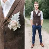 Country Farm Wedding Brown Wool Herringbone Tweed Vests Custom Made Groom Vest Slim Fit Mens Suit Waistcoat Men's Suits BLA263Z