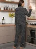 Women's Sleepwear Autumn Winter Pajamas Polka Dot Cardigan Lapel Long Sleeve Pants Two Piece Set Girls' Sexy Loose Fitting Home Suit