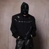 Mens Hoodies 스웨트 셔츠 IEFB 중공 가공 후 까마귀 트렌드 패드 긴 슬리브 지퍼 패치 워크 패션 하이 스트리트 후드 탑 9C1338 230810