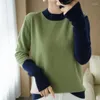 Women's Sweaters Cashmere Sweater Woman O-Neck Color Matching Pure Wool Pullover Fashion Plus Size Warm Knitted Bottoming Shirt