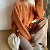 レディースニットオレンジ色のカーディガンビンテージの女性セータールーズオネック秋冬エレガントシングル胸ソフトニットポケットO336