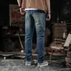 Men's Jeans Heavyweight Fashion For Men Clothing Selvedge Washed Distressed Denim Pants Retro Oversized Trousers Roll Up Casual Wear