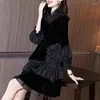 Casual Dresses Autumn And Winter Hepburn Style Little Black Dress Light Luxury Celebrity Large Fat Mm Cover Belly Thin Noble Foreign Gold