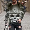 Men's T Shirts Vintage Graphic Skull T-shirt 3D Print Long Sleeve Shirt For Men Horror Clothing Oversized Tee Top Punk Streetwear