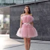 Robes de fête cocktail de tulle rose élégant 2023 plis courts mini-bal robes de maison formelles