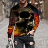 Men's T Shirts Vintage Graphic Skull T-shirt 3D Print Long Sleeve Shirt For Men Horror Clothing Oversized Tee Top Punk Streetwear