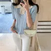 Kvinnors tröjor Alien Kitty Blue Lady Sticke Women Lapel Short Sleeve Summer 2023 Chic ol Slim Casual Gentle Office Wear Hoppare