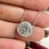 Collier pendentif de luxe Trinity Brand Designer S925 en argent sterling double cercle rond grand brillant rond breloque en zircon chaîne courte tour de cou avec boîte bijoux pour femmes