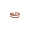 Pierścienie klastrowe łańcuch rhinestone pierścień otwartą podwójną warstwę luksusowe złoto plisowane forking friend
