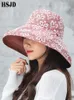 Visors Summer Women Snowflake Double-sided Linen Cotton Sun Hats Panama Female Foldable Bucket Cap Large Wide Brim Anti-UV Beach Hat 230811