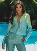Kobiety swobodny luźny gradientowy bluzka 2 -częściowa elegancka satynowa koszula z długim rękawem proste stroje 2023 Chic Street Lady Suit T230811