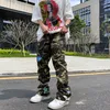 Men's Jeans High Street Camouflage Cargo Pants Cartoon Embroidered Fashion Multi-pocket Men Women Hip Hop Loose Casual Overalls