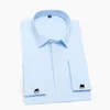 Men's Dress Shirts Men's Classic French Cuff Dress Shirts Long Sleeve No Pocket Tuxedo Male Shirt with Cufflinks Formal Party Wedding White Blue 230811