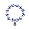 Vintage Silver Plated Fatima Hand Charm Armband Flat Round Evil Eye Stretch Armband smycken