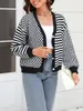 Kvinnors stickor Kvinnor Cardigan Sweaters Plaid Rand Print Case Cute Button Up For Fall Knitwear Streetwear