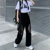 Women's Pants Black Cut-out Straight Bows Wide Leg Y2k Loose Vintage Streetwear High Waist Casual Trousers Harajuku Style