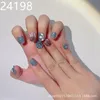 False Nails 3D Hand-Painted Petal Morandi Blue Metallic Press On Fashionable And Graceful Style In Emmabeauty Store.No24198