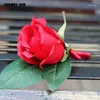 装飾的な花5pcs/lot！卸売hi-q人工赤いバラの花groom corsages偽の結婚式のブートニエールシルクコサージュ