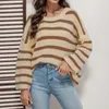 Women's Sweaters Autumn Korean Sweater Fasion Striped Color Contrast Stitching Button Trimmed Loose Bell Sleeve Oversized Pullovers