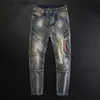 Jeans masculins 2023 printemps / été Nouvelle tendance de mode classique Retro Patch Work Calf Men's Men's Casual High Quality Stretch Jeans Z230814