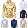 Мужские платья рубашки плюс размер s-xxl Мужская рубашка шелк Silk Satin Speed ​​Solid Suxedo Business Casual Slim Fit Shiny Gold Wedding2860